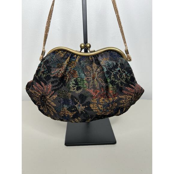 Vintage Richmark Boho Tapestry Bag Kiss Lock Handbag Carpet Retro - Picture 1 of 11